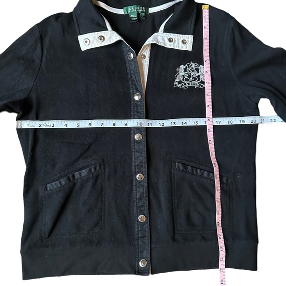 Lauren Ralph Lauren Womens Size Large Black Embroidered Logo Cardigan - Picture 3 of 6